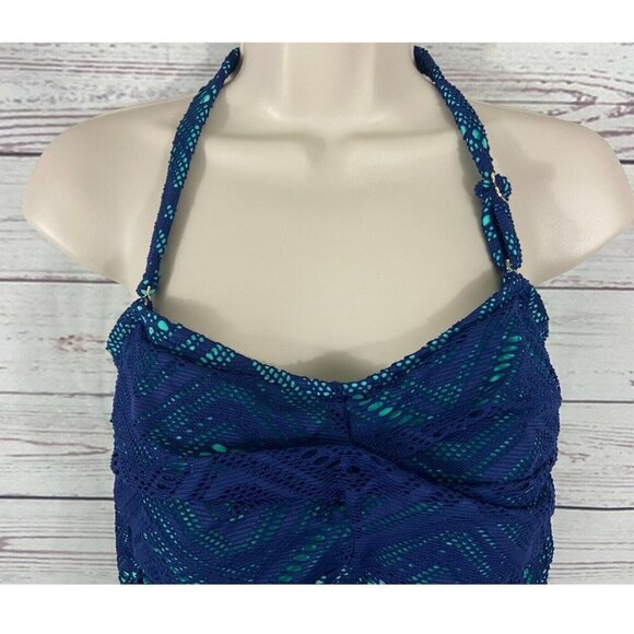 Island Escape Women's Swimsuit Top Size 14 Twist Bandini Crochet Navy Aqua NWT - Picture 4 of 9